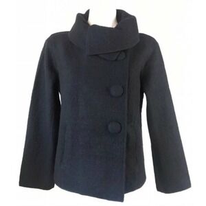 Sandro Women's‎ XL Black 100% Boiled Wool Knit Lightweight 4-Button Coat